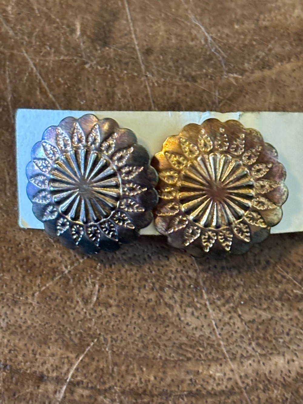 Vintage Southwestern Two-Tone Concho Post Earrings - Mixed Metal Boho